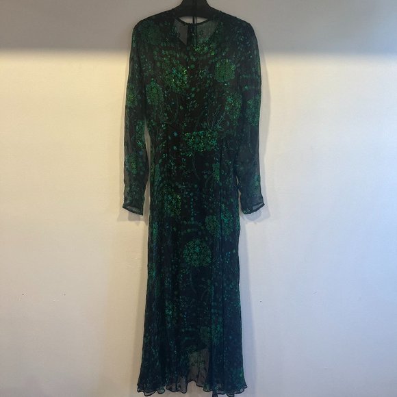L.K. BENNETT Silk Long Dress (Green and Black) - Picture 5 of 5